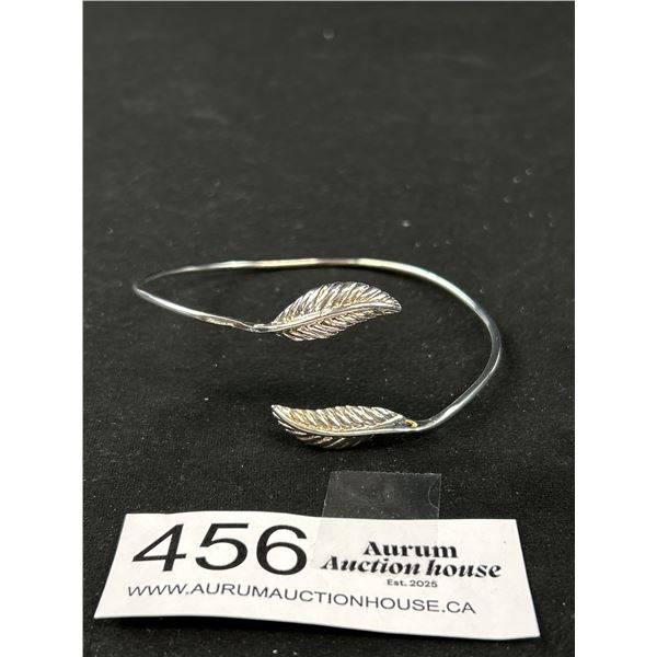 Sterling Silver (Tested) Leaves Open Cuff Bangle Large Size