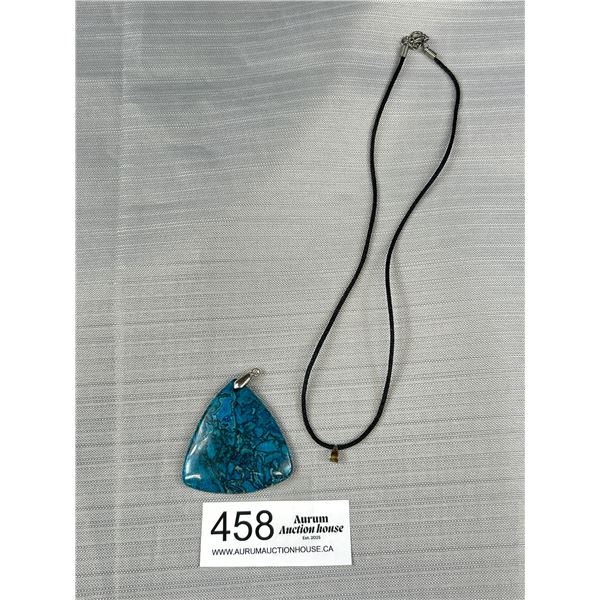 Large Turqouise Stone Pendant w/ Black Cord Necklace