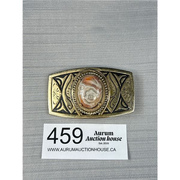 Western Belt Buckle w/ Genuine Lace Agate Stone