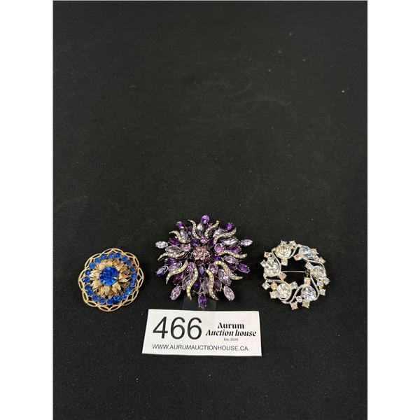3 Vintage Rhinestone Brooches Very Unique