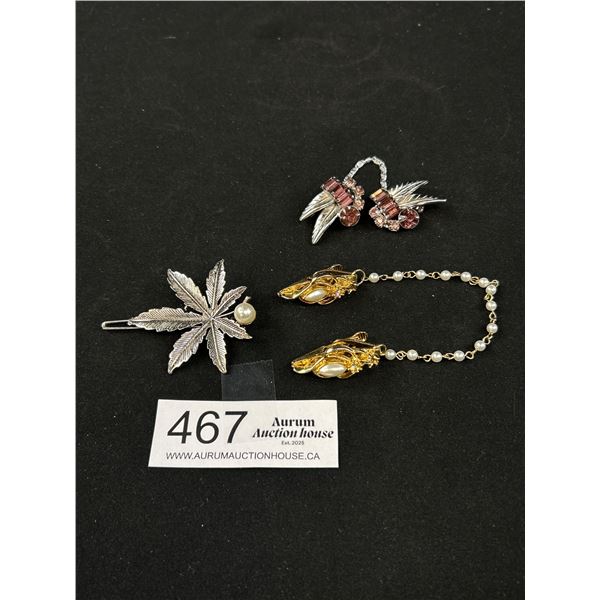 VinPairs of Dress and Coat Clips W/Chain and a Hair Barette