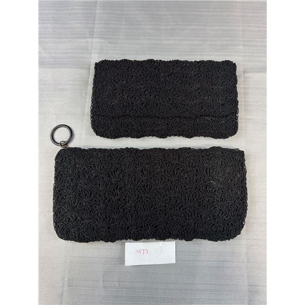 2 Black Twisted Bead Design Vintage Purses