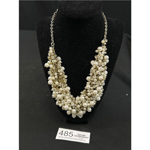 Orante Vintage Pearls + Claw Set Rhinestones Necklace