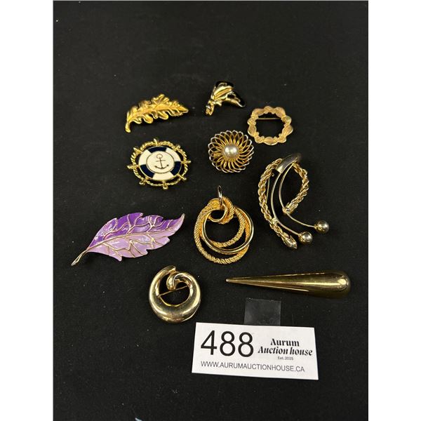 Large Collection of Gold Tone Brooches, Everyone Different