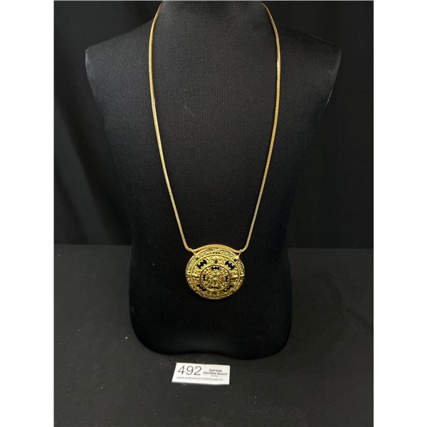 Vintage Gold Plated Pendant w/ Chain Necklace, Marked KKK