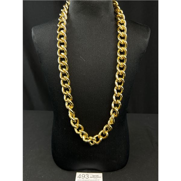 Extra Length Large + Heavy Gold Plated Links Necklace 28" Length Lobster Clasp Weight in 130 gr