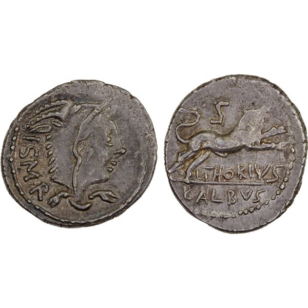ROMAN REPUBLIC: L. Thorius Balbus, AR denarius (3.91g), Rome, 105 BC, XF