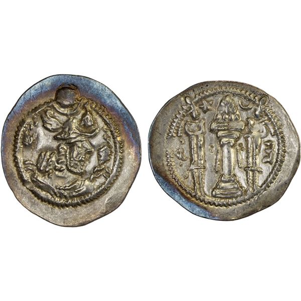 SASANIAN KINGDOM: Peroz, 457-484, AR drachm (4.12g), AW (Ahwaz), ND, choice AU
