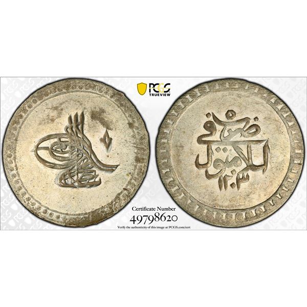 OTTOMAN: TURKEY: Selim III, 1789-1807, AR 20 para, Islambul, AH1203 year 5 (1793), PCGS MS63