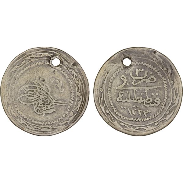 OTTOMAN: TURKEY: Mahmud II, 1808-1839, AR kurush (4.82g), Kostantiniye, AH1223 year 3, Fine