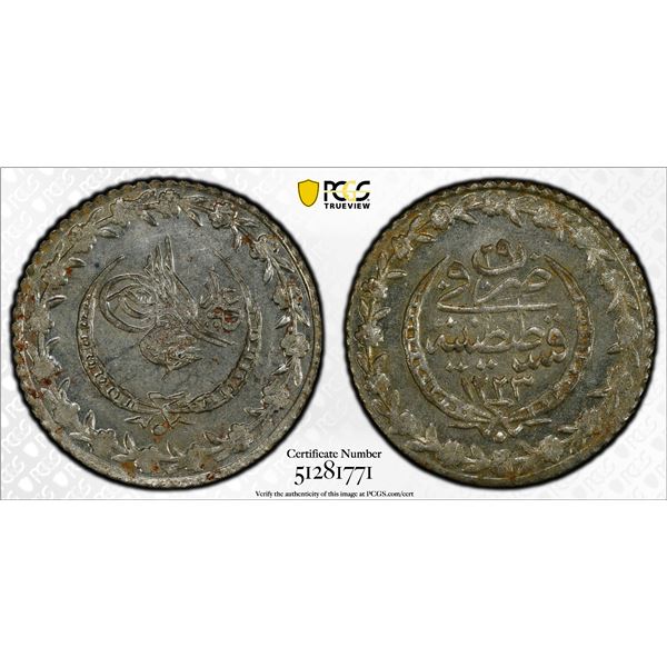 OTTOMAN: TURKEY: Mahmud II, 1808-1839, BI 20 para, Kostantiniye, AH1223 year 29, PCGS MS64