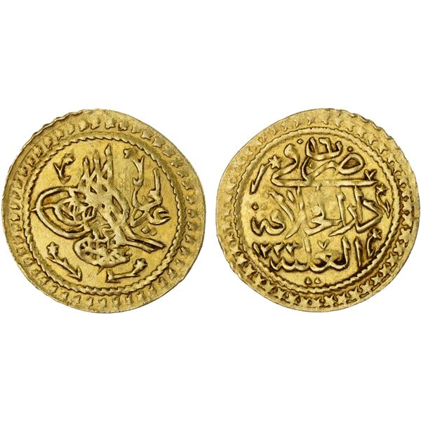 OTTOMAN: TURKEY: Mahmud II, 1808-1839, AV 1/4 surre altin (0.49g), Dar al-Khilafa, AH1223 year 16, V