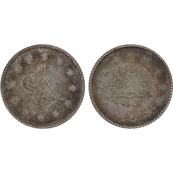 OTTOMAN: TURKEY: Abdul Aziz, 1861-1876, AR kurush (1.15g), Kostantiniye, AH1277 year 1, attractive A