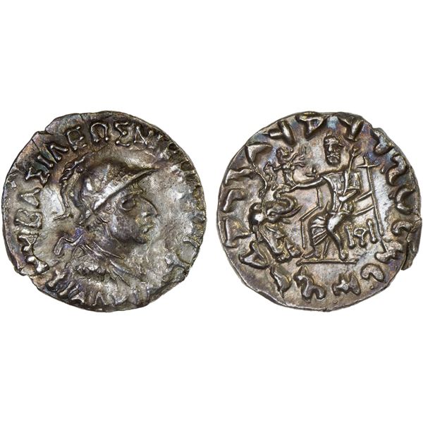 INDO-GREEK: Antialkidas, ca. 115-95 BC, AR drachm (2.27g), Pushkalavati mint?, XF