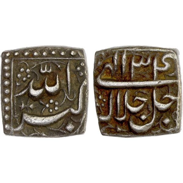 MUGHAL: Akbar, 1556-1605, AR square rupee, NM, year 34, choice VF