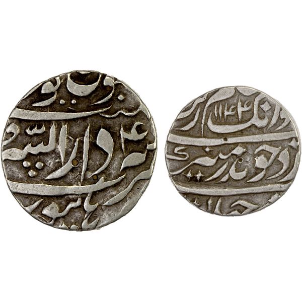 MUGHAL: Aurangzeb, 1658-1707, AR rupee (11.00g), Burhanpur, AH1144 (sic) year 4, Choice VF
