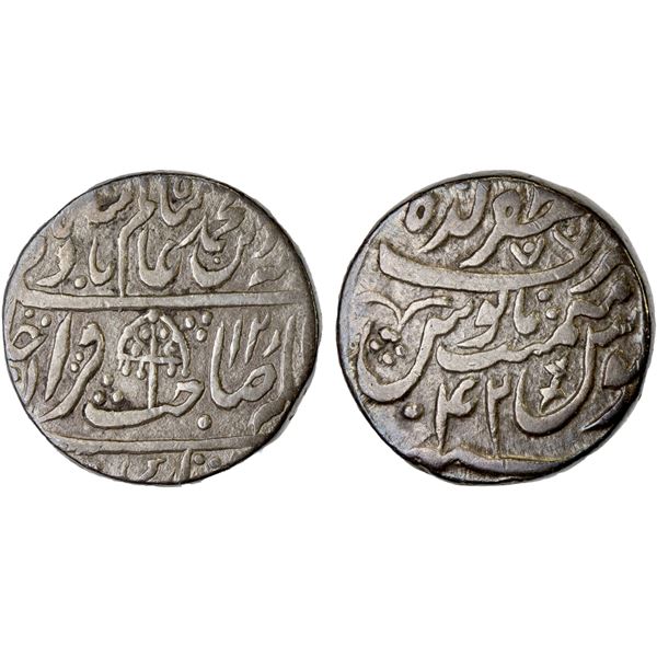MUGHAL: Shah Alam II, 1759-1806, AR rupee (10.81g), Muzaffargarh, year 42, About VF