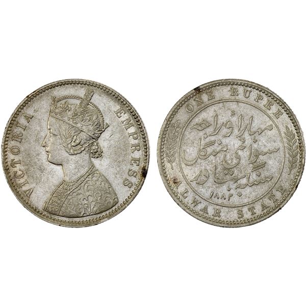 ALWAR: Victoria, as Empress, 1877-1901, AR rupee, 1882, XF