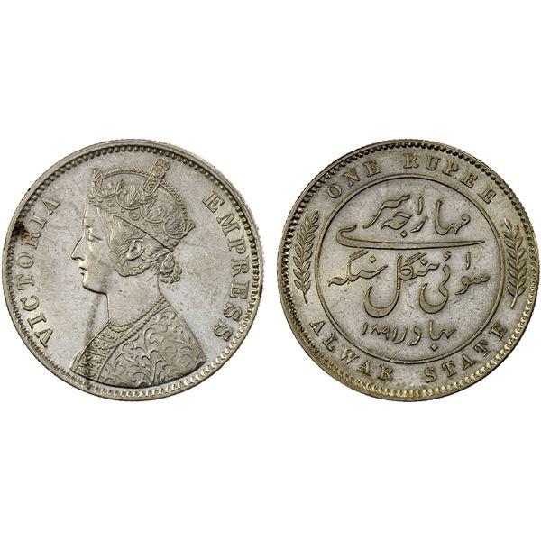 ALWAR: Victoria, as Empress, 1877-1901, AR rupee, 1891, XF