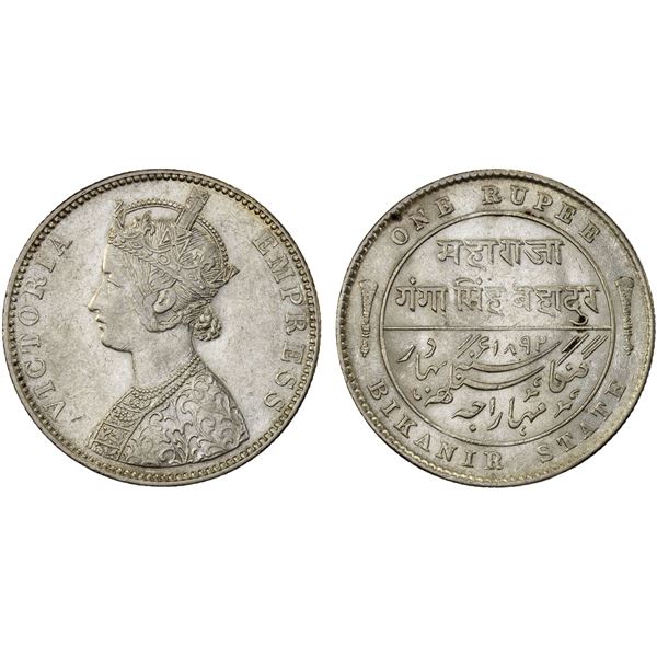 BIKANIR: Ganga Singh, 1887-1942, AR rupee, 1892, XF