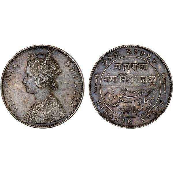 BIKANIR: Ganga Singh, 1887-1942, AR rupee, 1892, XF