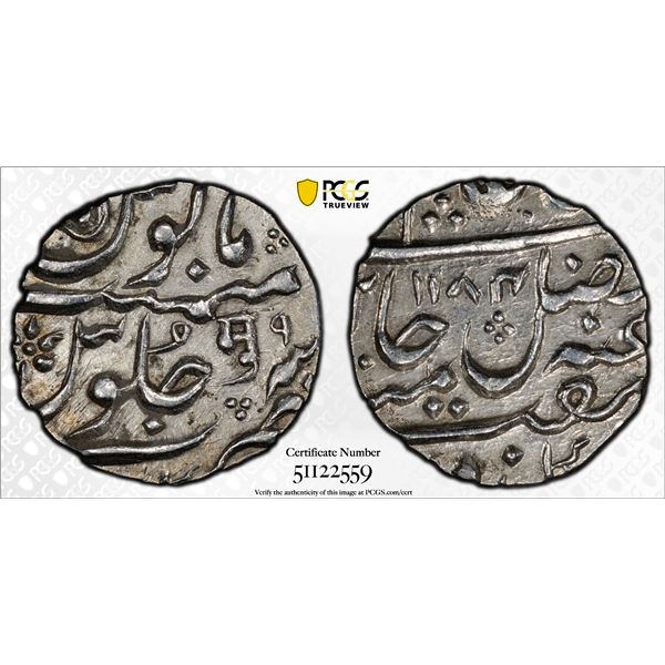 MARATHA CONFEDERACY: Mulher, AR rupee (11.14g), AH1184 year 9, PCGS UNC details