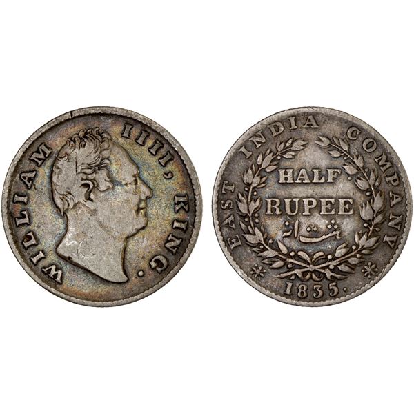 BRITISH INDIA: William IV, 1830-1837, AR 1/2 rupee, 1835(b), F-VF