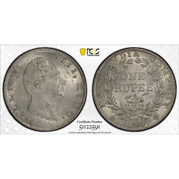 BRITISH INDIA: William IV, 1830-1837, AR rupee, 1835(c), PCGS MS63