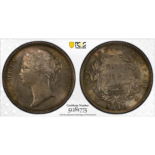 BRITISH INDIA: Victoria, Queen, 1837-1876, AR rupee, 1840(b&c), PCGS MS62