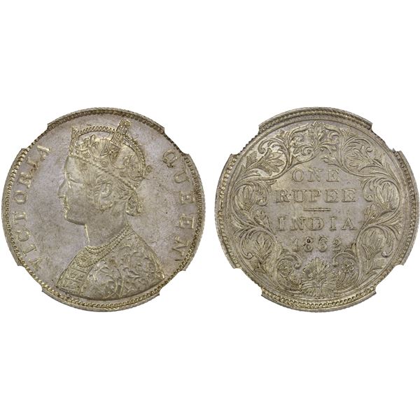 BRITISH INDIA: Victoria, Queen, 1837-1876, AR rupee, 1862(b), NGC MS62