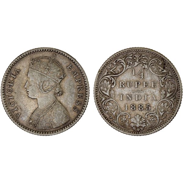 BRITISH INDIA: Victoria, Empress, 1876-1901, AR 1/4 rupee, 1885-B, VF-XF