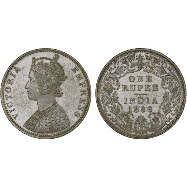 BRITISH INDIA: Victoria, Empress, 1876-1901, AR rupee, 1886-B, Unc