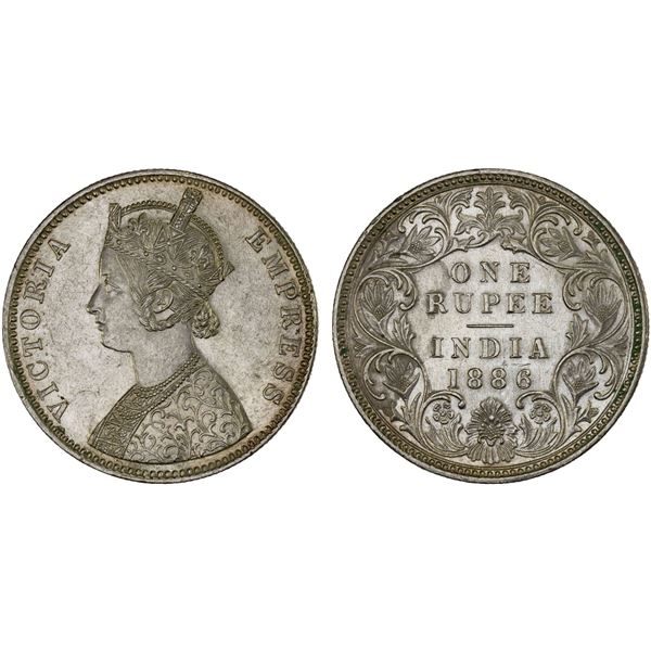 BRITISH INDIA: Victoria, Empress, 1876-1901, AR rupee, 1886-B, Unc