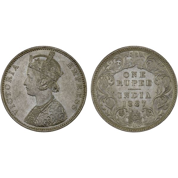 BRITISH INDIA: Victoria, Empress, 1876-1901, AR rupee, 1887-B, Unc