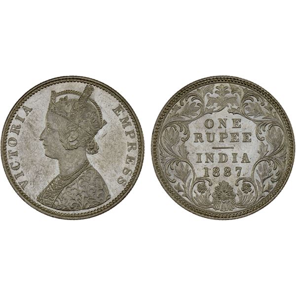 BRITISH INDIA: Victoria, Empress, 1876-1901, AR rupee, 1887-B, Unc
