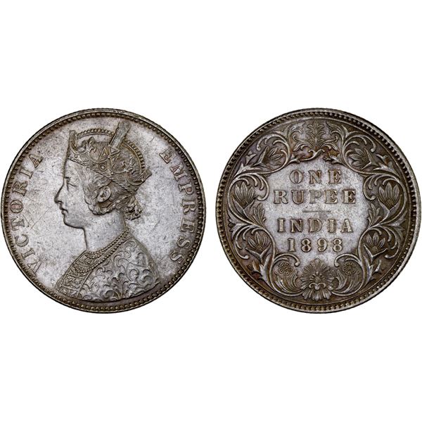 BRITISH INDIA: Victoria, Empress, 1876-1901, AR rupee, 1898-B, Choice XF