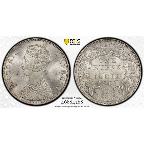 BRITISH INDIA: Victoria, Empress, 1876-1901, AR rupee, 1901-B, PCGS MS63