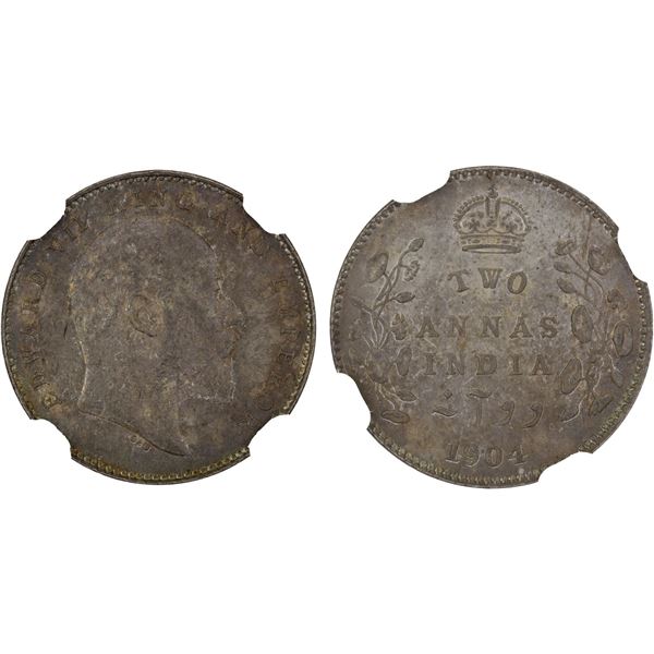 BRITISH INDIA: Edward VII, 1901-1910, AR 2 annas, 1904(c), NGC MS64
