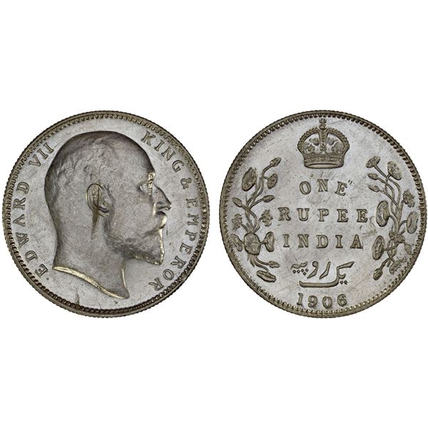 BRITISH INDIA: Edward VII, 1901-1910, AR rupee, 1906-B, Unc