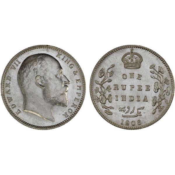 BRITISH INDIA: Edward VII, 1901-1910, AR rupee, 1906-B, Unc