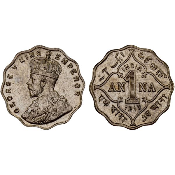BRITISH INDIA: George V, 1910-1936, 1 anna, 1913(c), Unc