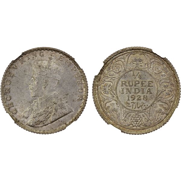 BRITISH INDIA: George V, 1910-1936, AR 1/4 rupee, 1928(b), NGC MS64
