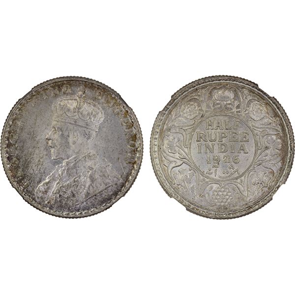 BRITISH INDIA: George V, 1910-1936, AR 1/2 rupee, 1926(b), NGC MS64