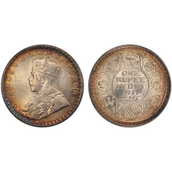 BRITISH INDIA: George V, 1910-1936, AR rupee, 1911(c), PCGS MS63