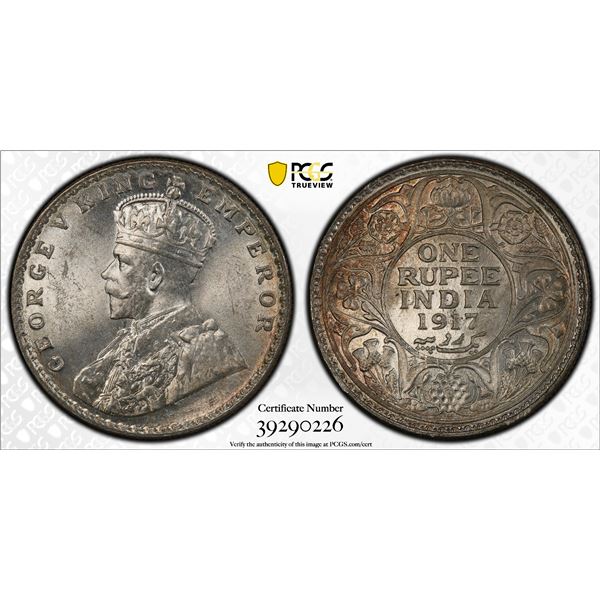 BRITISH INDIA: George V, 1910-1936, AR rupee, 1917(b), PCGS MS64