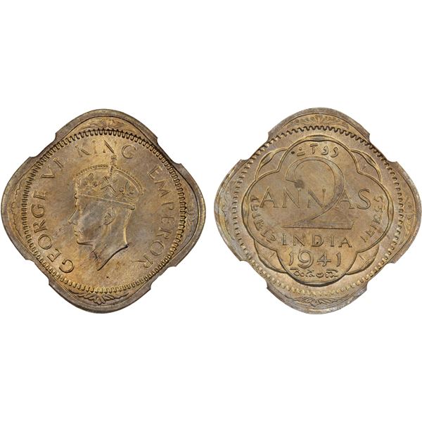 BRITISH INDIA: George VI, 1936-1947, 2 annas, 1941(b), NGC MS64