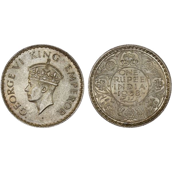 BRITISH INDIA: George VI, 1936-1947, AR rupee, 1938(b), AU