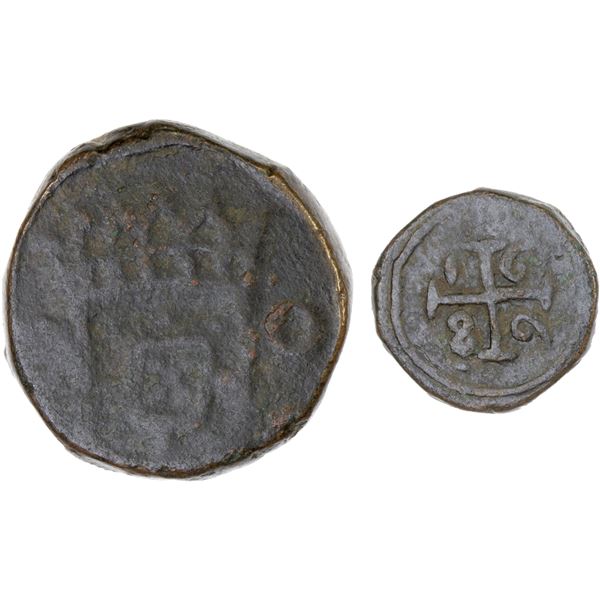 PORTUGUESE INDIA: DIU: Pedro II, 1683-1706, AE bazaruco, 1689, nice Fine