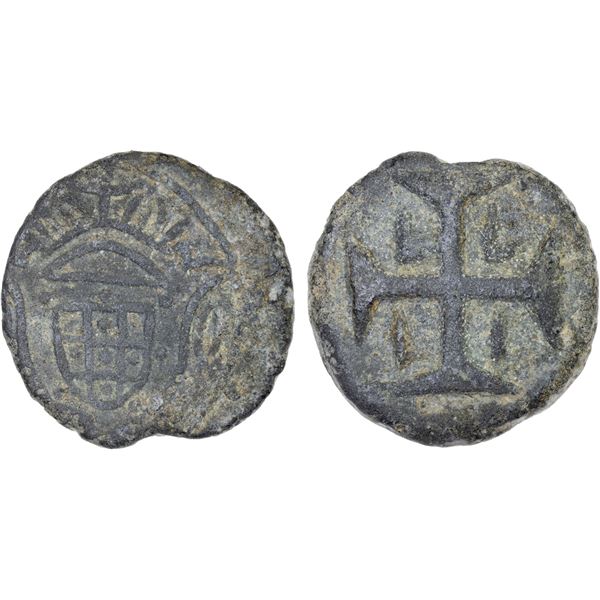 PORTUGUESE INDIA: DIU: José I, 1750-1777, tutenag (tin) 20 bazarucos (17.05g), 1777, VF