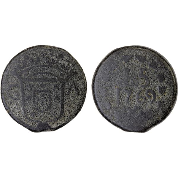 PORTUGUESE INDIA: GOA: José I, 1750-1777, tutenag (tin) 15 bazarucos (9.61g), 1769, Fine
